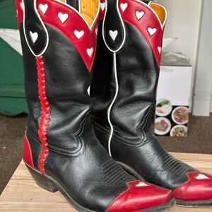 MILLER Cowboy Boots Womens 8.5 Hearts Red Black